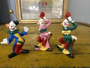 "Lote 3 figuras de circo de peltre pintadas a mano de colección 2"" miniatura retro MCM casa de muñecas" - Imagen 1 de 7