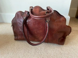 VINTAGE ITALIAN MADE NAPPA LEATHER BROWN WEEKEND GYM BAG - Picture 1 of 9