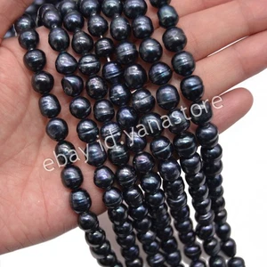 7-8mm Natürlich Schwarz Süßwasser Barock Perle Reis Form Lose Perlen Schmuck DIY - Bild 1 von 5