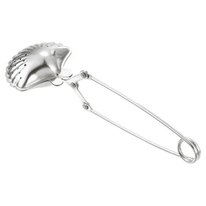 Seashell Snap Tea Ball Infuser with Handle, Stainless Steel Tea Strainer, Silver - Picture 1 of 7