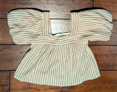 Everly 100% Cotton Cropped Top w/ Short Puff Sleeves Back Buttoned Size XS - Image 1 of 4