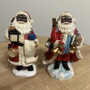 Estatuillas de Papá Noel negras afroamericanas resina decoraciones navideñas 5,5" vintage - Imagen 1 de 23