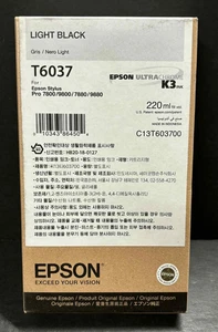** NOWY ** Wkład atramentowy Epson LIGHT BLACK T6037 UltraChrome do Stylus Pro - stalówka w pudełku - Zdjęcie 1 z 3