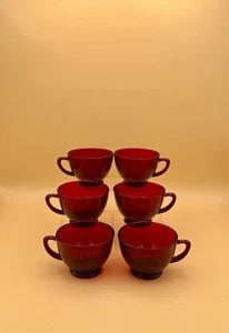 6er Set Vintage Anchor Hocking Royal Rubin Glas Tassen — 50er Jahre Kolonial Dame - Bild 1 von 8