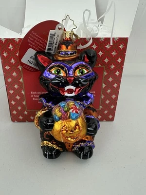 Christopher Radko Dapper Black Cat Halloween Glass Ornament New In Box & NWT - Image 1 of 4