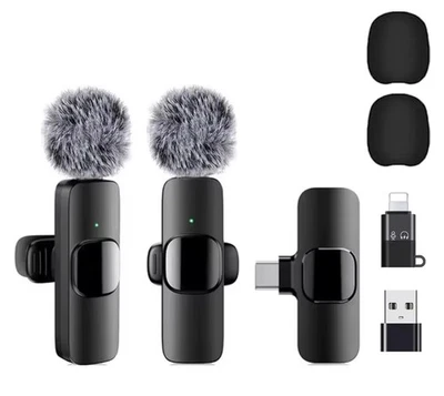 Mini Wireless Lavalier Mic 2 Pack- USB/USB C/ Lightning For iPhone/ Android - Image 1 of 4