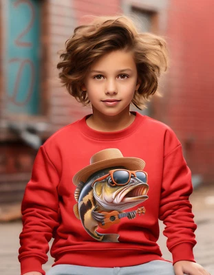 Kids funny Largemouth bass sweatshirt, childs fishing gift jumper. Bucketmouth.  - Image 1 of 4