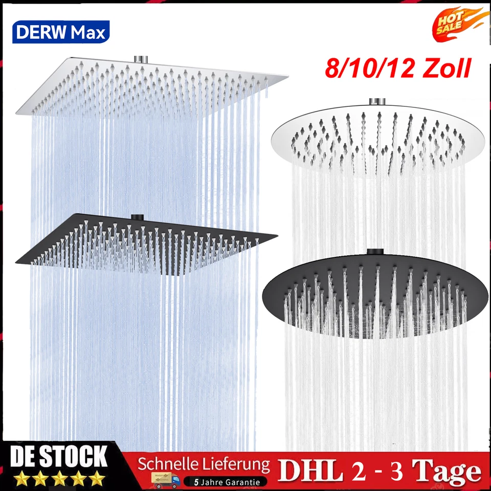 Duschkopf Edelstahl Kopfbrause Regendusche Regenbrause Brausekopf Duscharm V304 - Bild 1 von 1