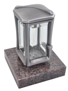 🕯️ Grablaterne Aluminium auf Granitsockel • Handarbeit • Grablicht wetterfest - Bild 1 von 5