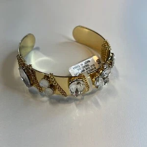 INC International Concepts Gold Bangle Bracelet w/ Chain & Gemstone Details, NWT - Picture 1 of 4