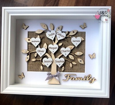 Personalised 3D Box Frame Family Tree Gift Unique Keepsake Home Art Decor - Image 1 of 3