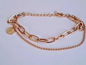 Goldfarbenes Doppelarmband mit Gliedern und Perlen - Bild 1 von 3