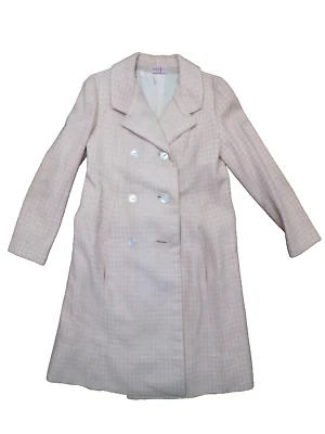 Antigo VOGUE DESIGN ESPECIAL Rosa Branco Xadrez Gingham Longo Botão Frontal Casaco M Raro! - Imagem 1 de 4