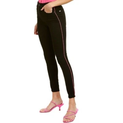 Alice + Olivia Jeans Good High Rise Ankle Skinny Black Night Fever w Piping 24 - Image 1 of 4