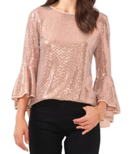 Vince Camuto Top da donna in maglia con paillettes metallizzate e maniche svasate, oro, grande, $89 - Foto 1 di 5