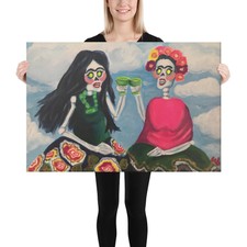 Fridas With Margaritas Dia de los Muertos Canvas Art Print