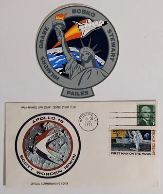 Vtg Apollo Stamp Cover USPS & Shuttle Atlantis Sticker Lot of 2 Space Items - Image 1 of 4
