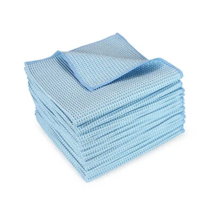 12 Pack of Microfiber Waffle Cleaning Cloths - 16 x 16 Lint Free Cloth Colors