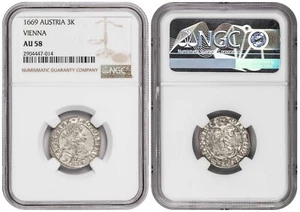 i-650252 Austria 3 Kreuzer 1669 Wien. NGC AU 58 - Picture 1 of 1