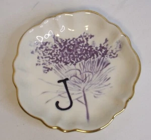 Anthropologie Home Botanical Floral Monogram Initial Trinket Dish Tray Letter J - Picture 1 of 6