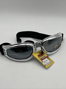 Kickstart Goggles Nomad Chrome - Foam Padded Motorcycle Goggles With Strap - Picture 1 of 11
