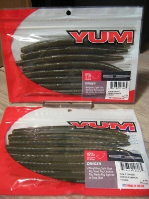 2 paquetes de cebos de pesca de plástico suave Yum 5,5" Dinger Worms calabaza verde YDG508 Foto 1 de 4