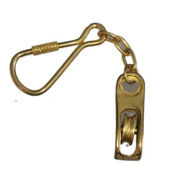 Porte Clé Poulie Bateau Marine Mousqueton Laiton Doré - Photo 1/2