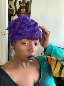 Dark Purple Brazilian Human Hair Wigs Sexy Pixie Cut Wigs for Women Party Daily  - Picture 1 of 10