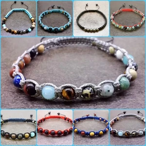 Mens Stone Beads Adjustable Bracelet Charm Yoga Chakra Friendship Surfer Boho - Picture 1 of 12