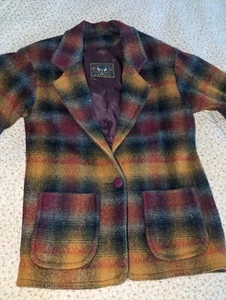 Vintage French Country Express Union Made Colorful Oversize Wool Coat Womens XS - Picture 1 of 13