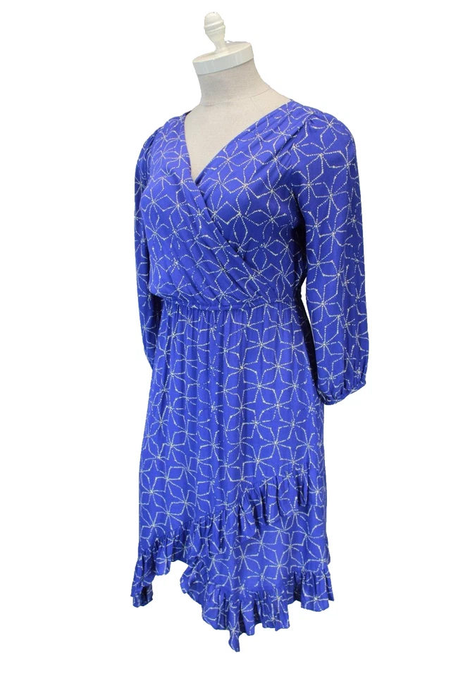 Nuevo Vestido Plenty by Tracy Reese Imitación Envolvente Azul Midi con Volantes Talla Grande Foto 1 de 4