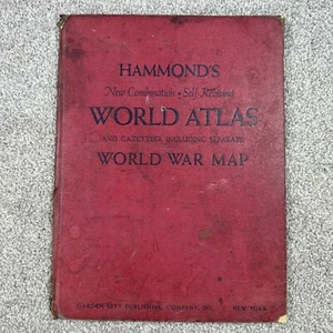 Hammonds World Atlas & Gazetteer Including Separate World War Map Vtg History - Picture 1 of 17