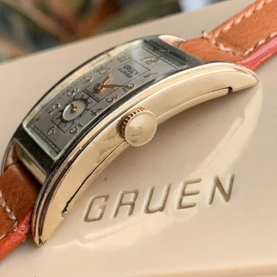 Gruen Curvex 45mm Largo Cal. Reloj Pulsera 330 17 Joyas Lleno de Oro 10K con Caja Original Foto 1 de 4