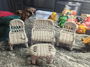 Vintage 4 Piece White Wicker Doll Furniture Set-Couch & 2 Chairs With Table  - Picture 1 of 14