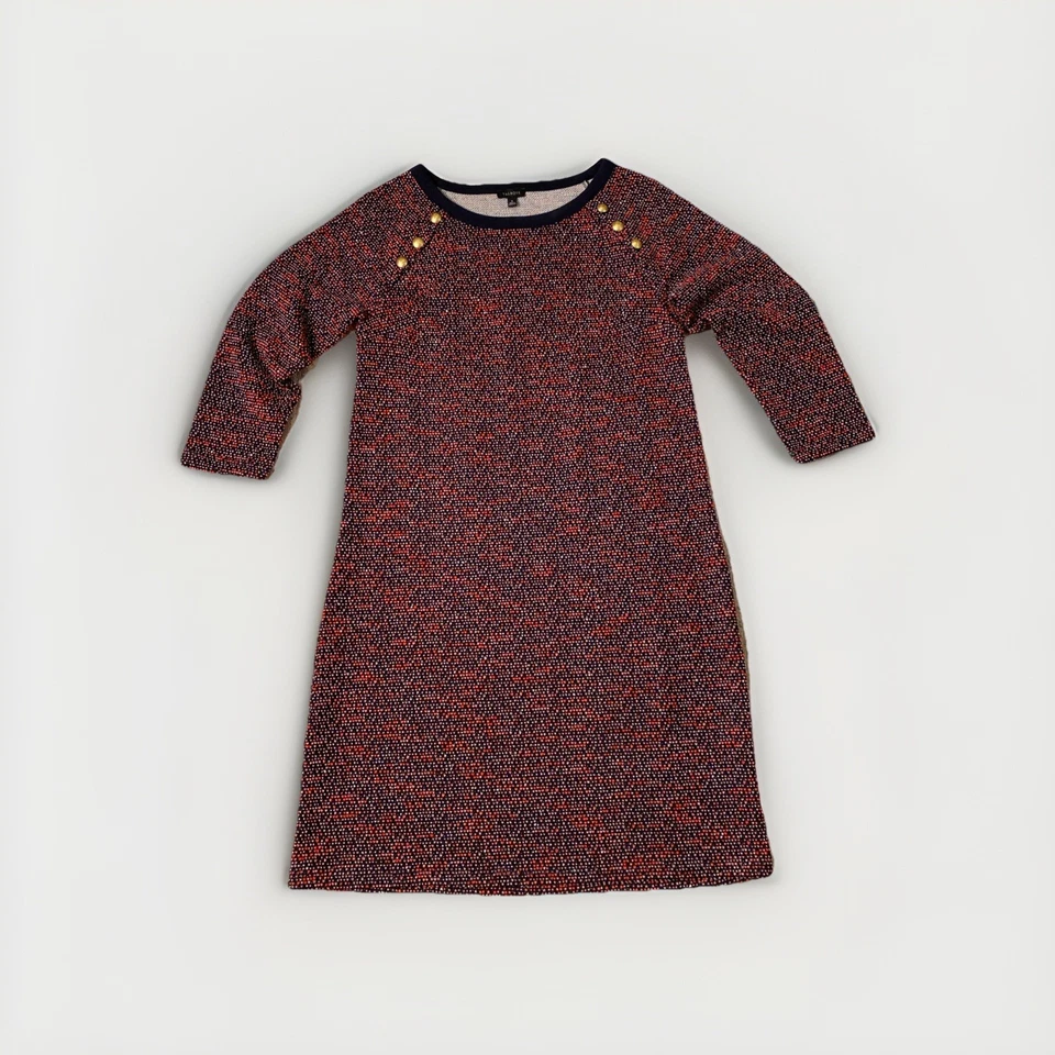 Talbots XS темно-красный твид вязаное платье золотой кнопки плеча Shift стиль шик новый с Ярлыками - Изображение 1 из 4