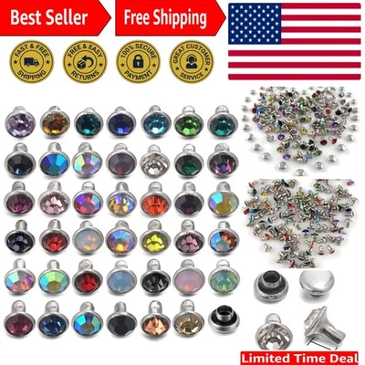 Rebites mistos de cristal cintilante cabeça de cúpula 4 mm – 100 conjuntos para fazer couro faça você mesmo - Imagem 1 de 4