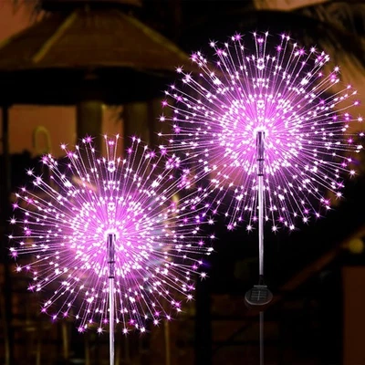 Luces Solares Fuegos Artificiales, Pack de 2 120 LEDs Exterior Impermeable - Rosa Foto 1 de 4