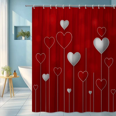 Elegante Cortina de Ducha Corazón Rojo para Decoración de San Valentín Foto 1 de 4