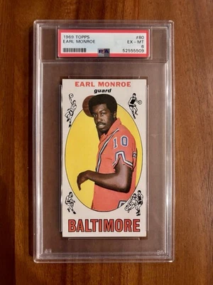 1969 Topps #80 Earl Monroe PSA 6 EX-MT Baltimore Bullets centrado novato radiocontrol patio Foto 1 de 2