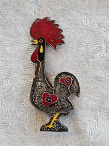 Vinatge Topasio Sterlingsilber Hahn Brosche filigran Emaille 2" bezaubernd! - Bild 1 von 5