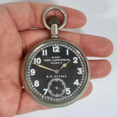 WW1 Military Pocket Watch 8 Day Non Luminous Mark V B.G. No 1163 - Image 1 of 4