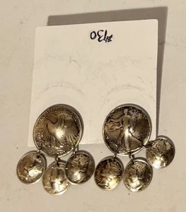Dos pendientes de plata media libertad medio dólar y 6 monedas de diez centavos de mercurio - Imagen 1 de 2