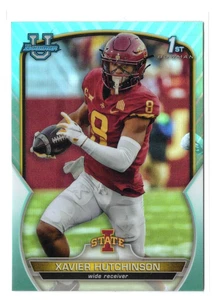 2022 Bowman Chrome University Aqua Refractor /299 Xavier Hutchinson #32 Iowa RC - Picture 1 of 3