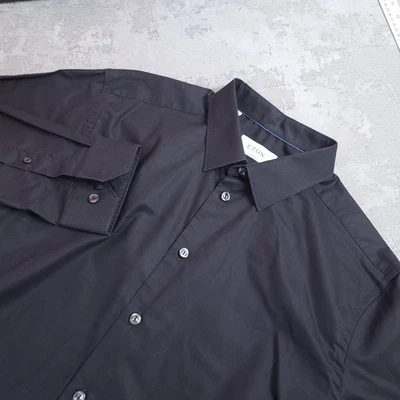 Camisa social masculina Eton 16.5 preta super fina cavalheiro formal de negócios botão para cima - Imagem 1 de 4