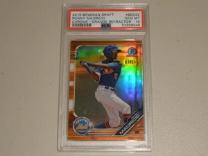 2019 Bowman Chrome Draft Orange Refractor #62 Ronny Mauricio 19/25 PSA 10 GEM - Picture 1 of 2