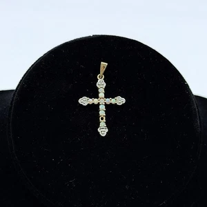 Colgante Cruz Oro 10K Ópalo y Diamante Firmado en Australia - Imagen 1 de 12