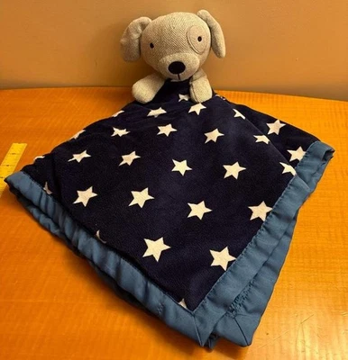 cloud island Gray Dog Blue XL Security Blanket Lovey Blue Stars Satin - Image 1 of 4