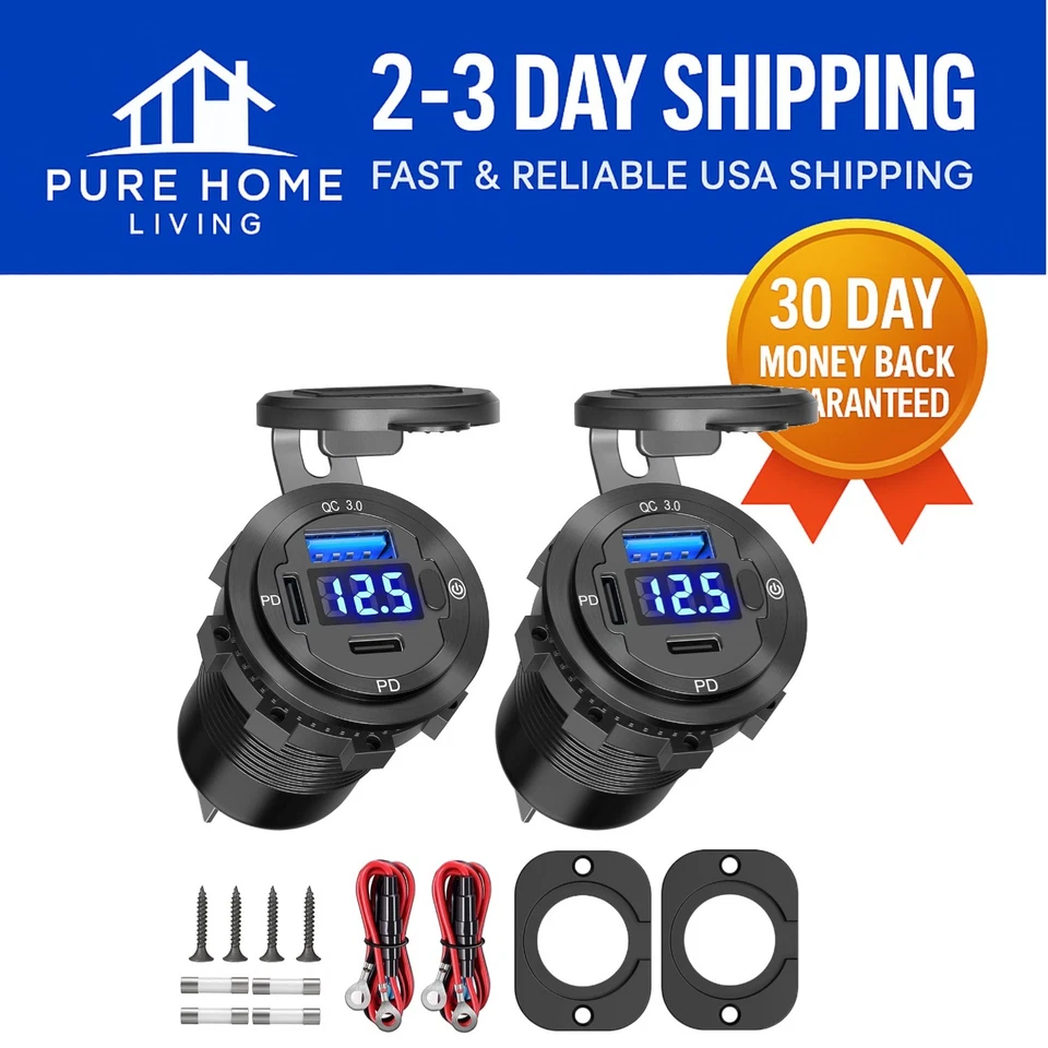 Efficient 2-Pack USB C Car Charger: 30W PD & 18W Quick Charge for All Devices - Image 1 of 4