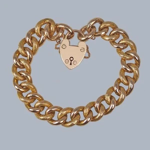Antiguo brazalete de eslabones victoriano ornamentado corazón candado oro rosa de 9 quilates 27 gramos - Imagen 1 de 8
