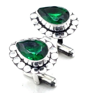 925 Sterling Silver Chrome Diopside Gemstone Handmade Jewelry Cuff Links Size-1 - Picture 1 of 7